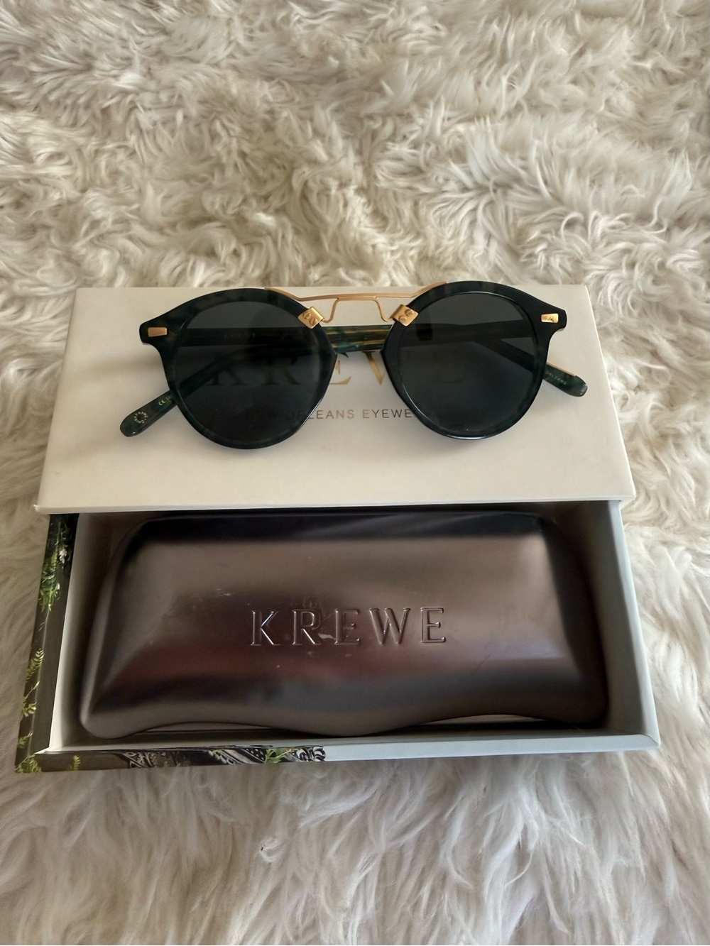 KREWE Ivy Sunglasses with 24k Gold Metal Bridge and Grey Polarized Lenses